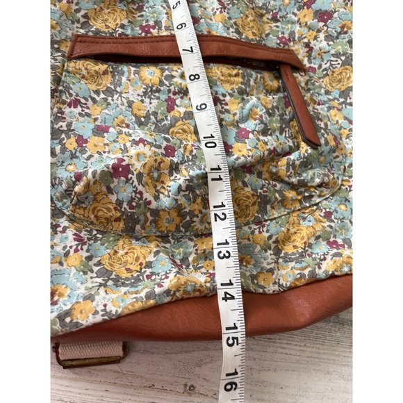 Bueno tan and floral cloth and faux leather trim adjustable backpack - Picture 9 of 11